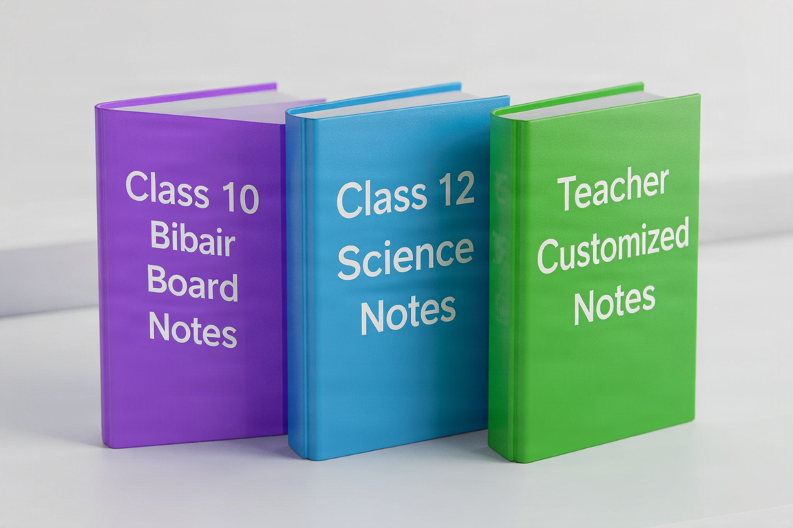 3D book covers for Class 10 Bihar Board and Class 12 Science notes, vibrant colors.